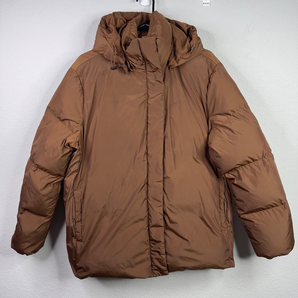 Jenni Kayne Puffer Jacket‎ Womens M Brown Copper Down Fill Hooded Minimalist